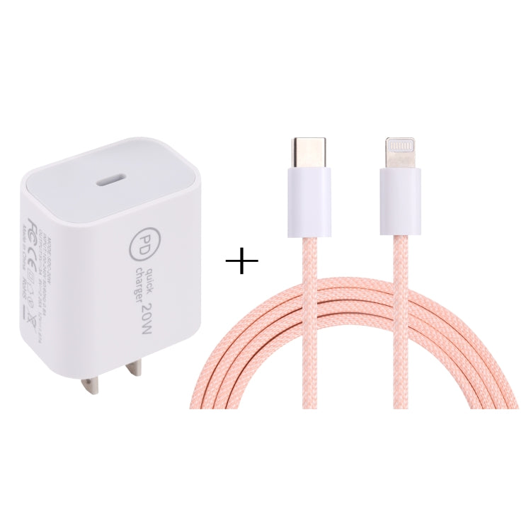 Carregador de Viagem SDC-20W PD USB-C / Tipo-C + Cabo de Dados 1m 20W USB-C / Tipo-C para 8 Pinos, Ficha UE, EUA