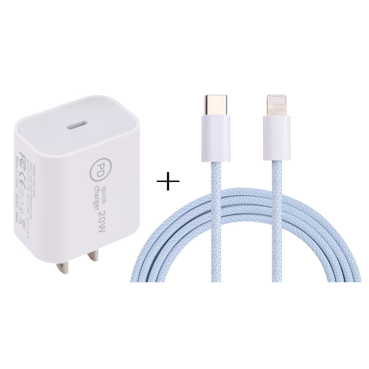 Carregador de Viagem SDC-20W PD USB-C / Tipo-C + Cabo de Dados 1m 20W USB-C / Tipo-C para 8 Pinos, Ficha UE, EUA