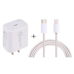 Carregador de Viagem SDC-20W PD USB-C / Tipo-C + Cabo de Dados 1m 20W USB-C / Tipo-C para 8 Pinos, Ficha UE, EUA