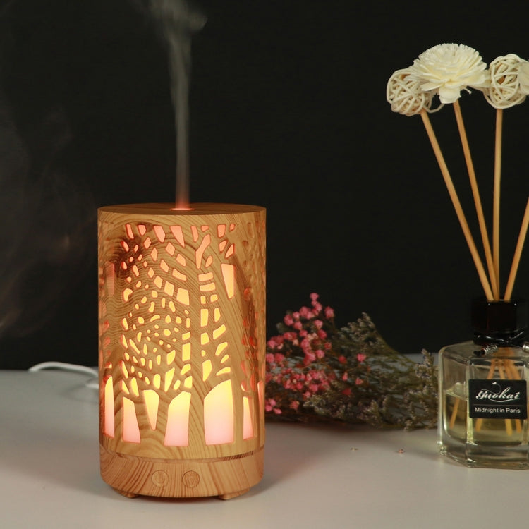Humidificador Ultrassónico de 200ml com Padrão de Floresta Recortado em Madeira para Óleo Essencial, USB, Plugue AU, Plugue UK, Plugue US