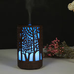 Humidificador Ultrassónico de 200ml com Padrão de Floresta Recortado em Madeira para Óleo Essencial, USB, Plugue AU, Plugue UK, Plugue US