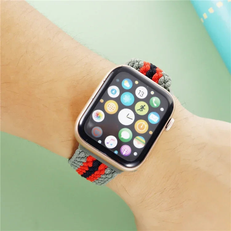 Adjustable Striped Woven Nylon Strap Watchband For Apple Watch Series, 7 41mm / 6&SE&5&4 40mm / 3&2&1 38mm, 7 45mm / 6&SE&5&4 44mm / 3&2&1 42mm