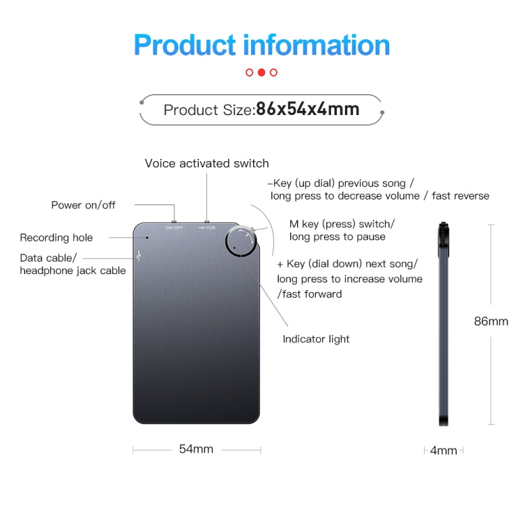 Gravador de Voz Portátil K2 Ultra-fino em Forma de Cartão, 4GB, 8GB, 16GB, 32GB