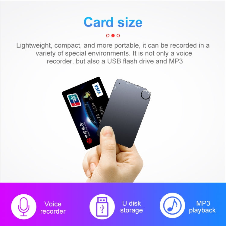 Gravador de Voz Portátil K2 Ultra-fino em Forma de Cartão, 4GB, 8GB, 16GB, 32GB
