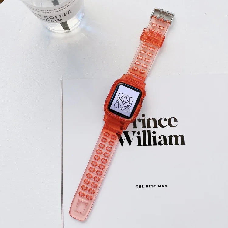 Jelly Gradient Transparent TPU Strap Watchband For Apple Watch Series, 7 41mm / 6&SE&5&4 40mm / 3&2&1 38mm, 7 45mm / 6&SE&5&4 44mm / 3&2&1 42mm