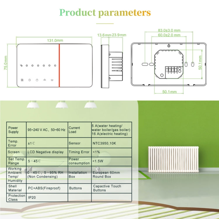 Termostato Inteligente para Aquecimento Doméstico BHT-005-GC 220V AC 3A para Caixa EU, Controlo de Caldeira com Sensor Interno Apenas, BHT-005-GC