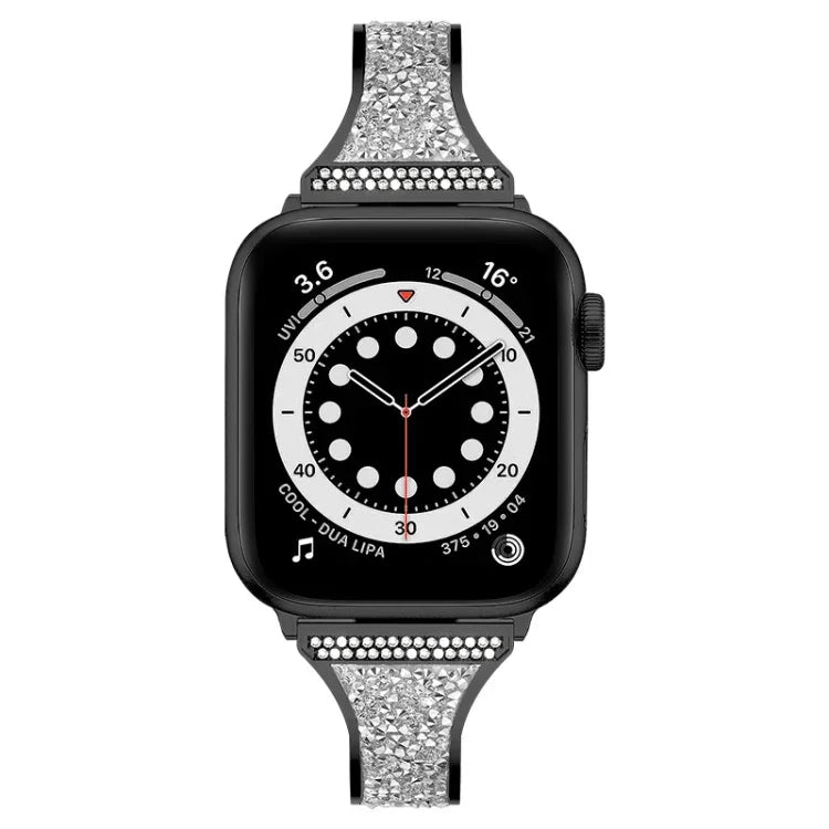 Pulseira de Couro com Diamantes para Apple Watch Series, 7 41mm / 6&SE&5&4 40mm / 3&2&1 38mm, 7 45mm / 6&SE&5&4 44mm / 3&2&1 42mm