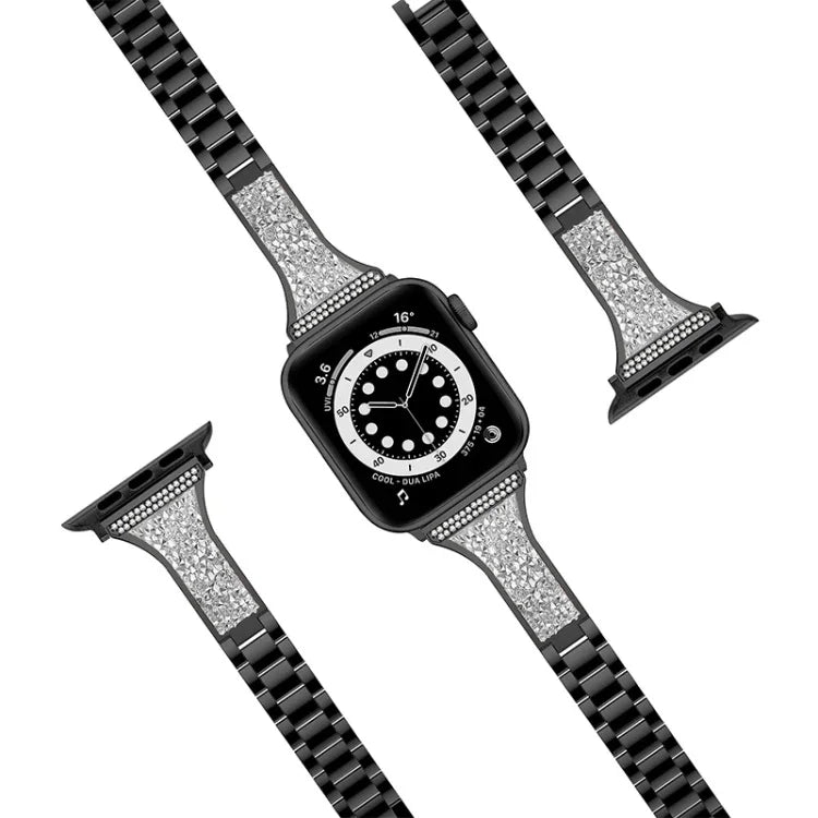 Pulseira de Couro com Diamantes para Apple Watch Series, 7 41mm / 6&SE&5&4 40mm / 3&2&1 38mm, 7 45mm / 6&SE&5&4 44mm / 3&2&1 42mm