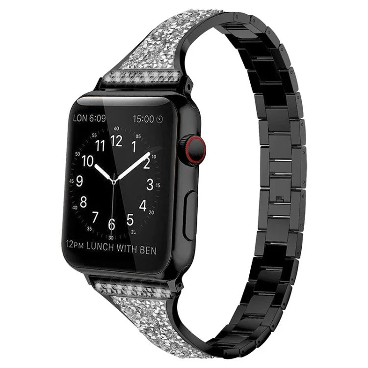 Pulseira de Couro com Diamantes para Apple Watch Series, 7 41mm / 6&SE&5&4 40mm / 3&2&1 38mm, 7 45mm / 6&SE&5&4 44mm / 3&2&1 42mm