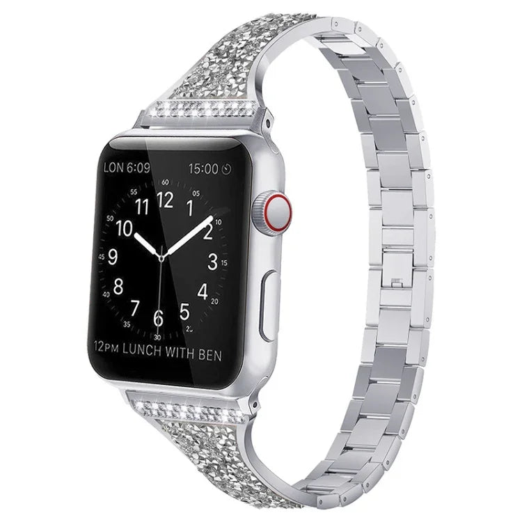 Pulseira de Couro com Diamantes para Apple Watch Series, 7 41mm / 6&SE&5&4 40mm / 3&2&1 38mm, 7 45mm / 6&SE&5&4 44mm / 3&2&1 42mm
