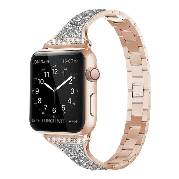 Pulseira de Couro com Diamantes para Apple Watch Series, 7 41mm / 6&SE&5&4 40mm / 3&2&1 38mm, 7 45mm / 6&SE&5&4 44mm / 3&2&1 42mm