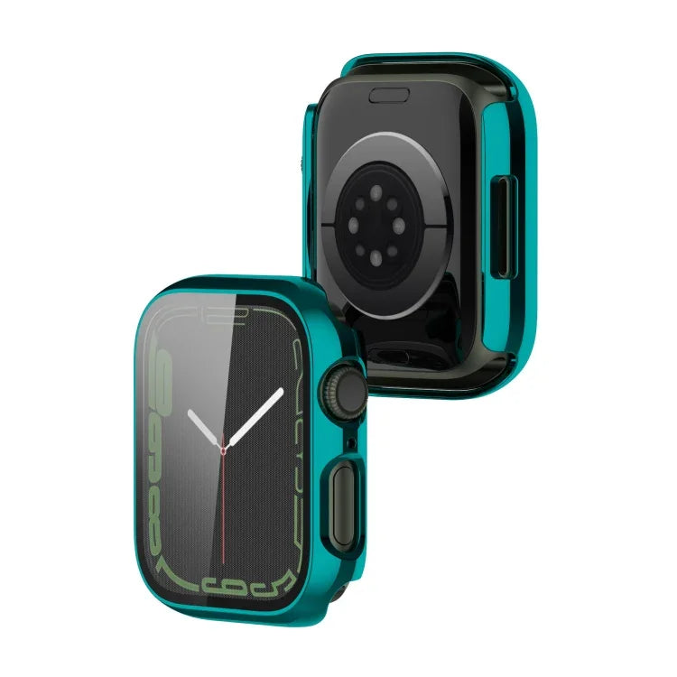 Capa Protetora PC Antichoque com Revestimento Eletroplástico e Filme de Vidro Temperado, Para Apple Watch Series 9 / 8 / 7 41mm, Para Apple Watch Series 9 / 8 / 7 45mm