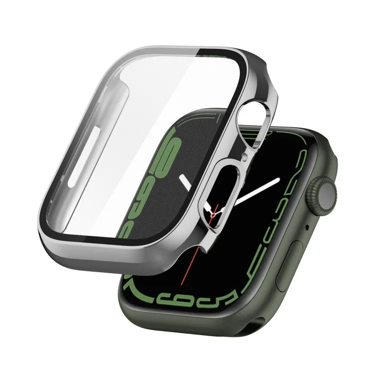 Capa Protetora PC Antichoque com Revestimento Eletroplástico e Filme de Vidro Temperado, Para Apple Watch Series 9 / 8 / 7 41mm, Para Apple Watch Series 9 / 8 / 7 45mm