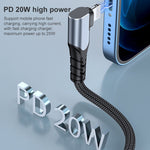 Cabo de Dados para Telemóvel 6A PD 20W USB-C / Tipo-C para 8 Pinos em Cotovelo, 1m, 2m