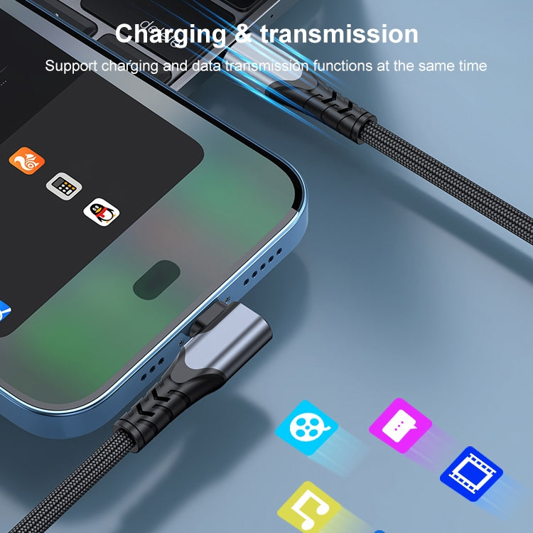 Cabo de Dados para Telemóvel 6A PD 20W USB-C / Tipo-C para 8 Pinos em Cotovelo, 1m, 2m