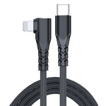 Cabo de Dados para Telemóvel 6A PD 20W USB-C / Tipo-C para 8 Pinos em Cotovelo, 1m, 2m