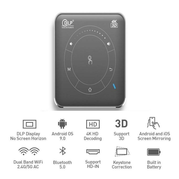 Projetor Inteligente P11 854x480 DLP com Controlo Remoto Infravermelho, Android 9.0, 4GB+32GB, Ficha UE, Ficha US, Ficha UK, Ficha AU