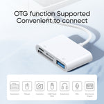 Leitor de Cartão Adaptador JOYROOM S-H142 4 em 1 8 Pinos para Cartão SD / TF + Carga 8 Pinos + Interface USB OTG