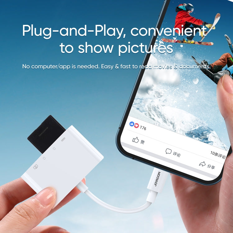 Leitor de Cartão Adaptador JOYROOM S-H142 4 em 1 8 Pinos para Cartão SD / TF + Carga 8 Pinos + Interface USB OTG