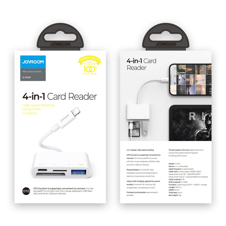 Leitor de Cartão Adaptador JOYROOM S-H142 4 em 1 8 Pinos para Cartão SD / TF + Carga 8 Pinos + Interface USB OTG