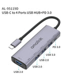 Estação de ancoragem HUB multifunções amalink 95119D Type-C / USB-C para 4 portas USB + PD 3.0, 95119D