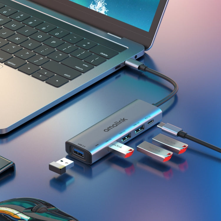 Estação de ancoragem HUB multifunções amalink 95119D Type-C / USB-C para 4 portas USB + PD 3.0, 95119D