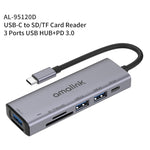 Estação de ancoragem HUB multifunções amalink 95120D Type-C / USB-C para SD/TF + 3 portas USB + PD 3.0, 95120D