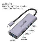 Estação de ancoragem HUB multifunções amalink 95120D Type-C / USB-C para SD/TF + 3 portas USB + PD 3.0, 95120D