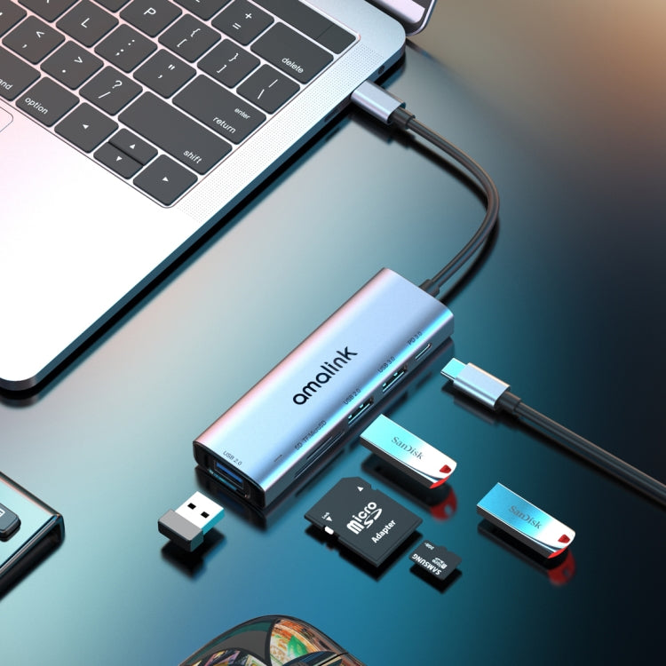 Estação de ancoragem HUB multifunções amalink 95120D Type-C / USB-C para SD/TF + 3 portas USB + PD 3.0, 95120D