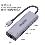 HUB multifunções amalink 95122D Type-C / USB-C para RJ45 + 2 portas USB + PD 3.0, 95122D