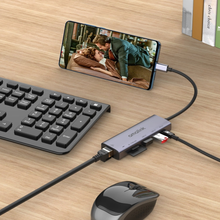 HUB multifunções amalink 95122D Type-C / USB-C para RJ45 + 2 portas USB + PD 3.0, 95122D