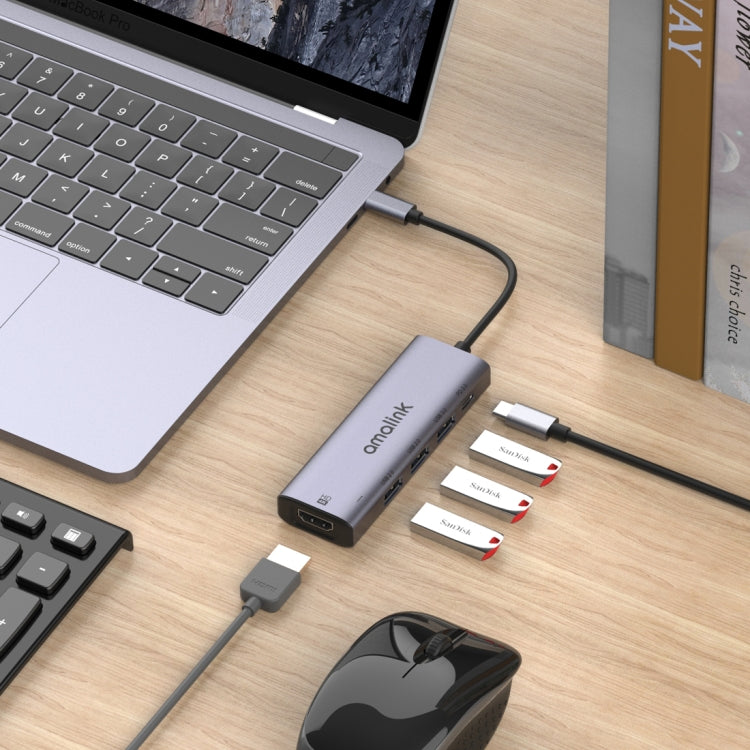HUB multifunções amalink 95123D Type-C / USB-C para HDMI + 3 portas USB + PD 3.0, 95123D