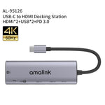HUB multifunções amalink 95126 Type-C / USB-C para HDMI duplo + 2 portas USB + PD 3.0, 95126