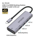 HUB multifunções amalink 95126 Type-C / USB-C para HDMI duplo + 2 portas USB + PD 3.0, 95126