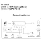 HUB multifunções amalink 95126 Type-C / USB-C para HDMI duplo + 2 portas USB + PD 3.0, 95126