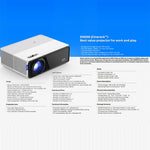 Projetor Digital LCD + LED HD D5000 1920x1080P 420ANSI 6000 Lumens, Versão Básica, Espelhamento de Ecrã, Android 9.0
