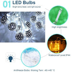 Cordão de Luz LED Exterior Bola Pequena Oca de Ferro para Jardim Decoração Festiva com Controlo Remoto, Caixa de Bateria Impermeável 40 LEDs, Caixa de Bateria Impermeável 50 LEDs