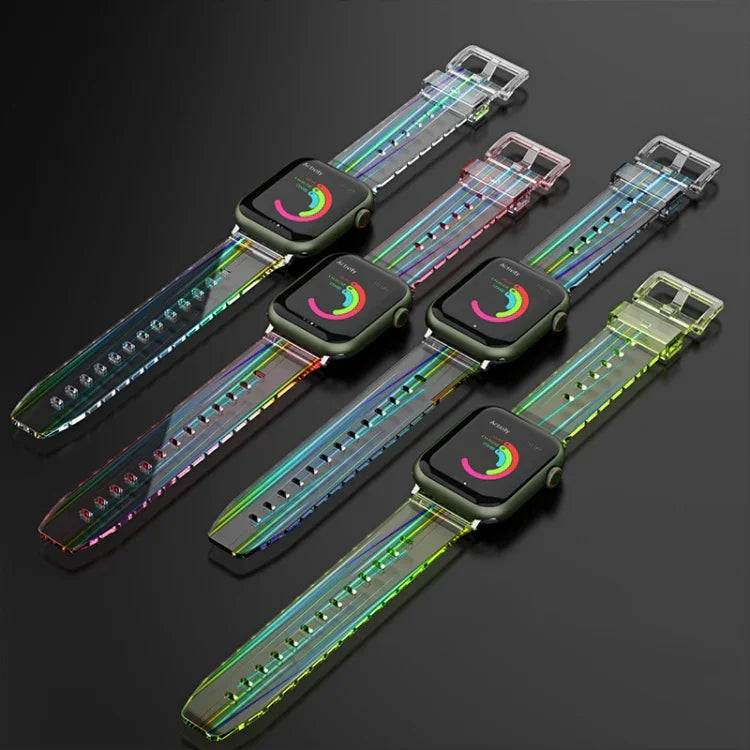 Pulseira de Silicone Transparente e Colorida para Apple Watch Series, 7 45mm / 6 & SE & 5 & 4 44mm / 3 & 2 & 1 42mm, 7 41mm / 6 & SE & 5 & 4 40mm / 3 & 2 & 1 38mm