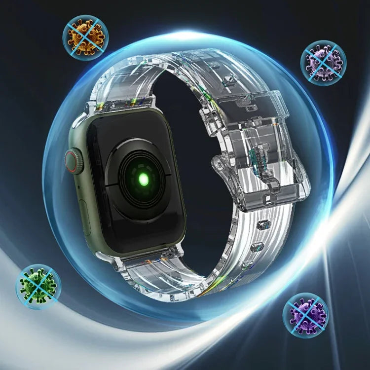 Pulseira de Silicone Transparente e Colorida para Apple Watch Series, 7 45mm / 6 & SE & 5 & 4 44mm / 3 & 2 & 1 42mm, 7 41mm / 6 & SE & 5 & 4 40mm / 3 & 2 & 1 38mm