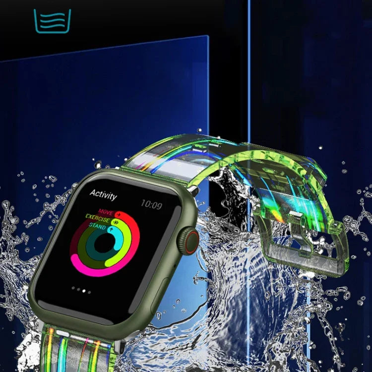 Pulseira de Silicone Transparente e Colorida para Apple Watch Series, 7 45mm / 6 & SE & 5 & 4 44mm / 3 & 2 & 1 42mm, 7 41mm / 6 & SE & 5 & 4 40mm / 3 & 2 & 1 38mm