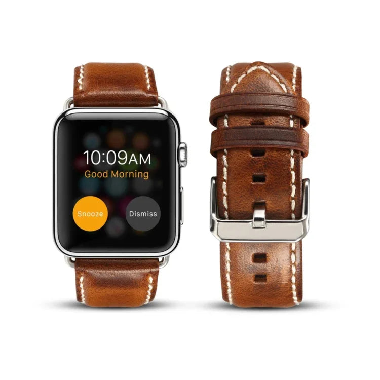 Bracelete de Relógio em Pele de Vaca Retro com Cera de Óleo, Para Apple Watch Série, Para Apple Watch Série 5