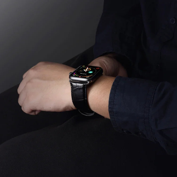 Correia de Relógio em Pele de Vaca com Textura de Crocodilo, Para Apple Watch Series, Para Apple Watch Series 5