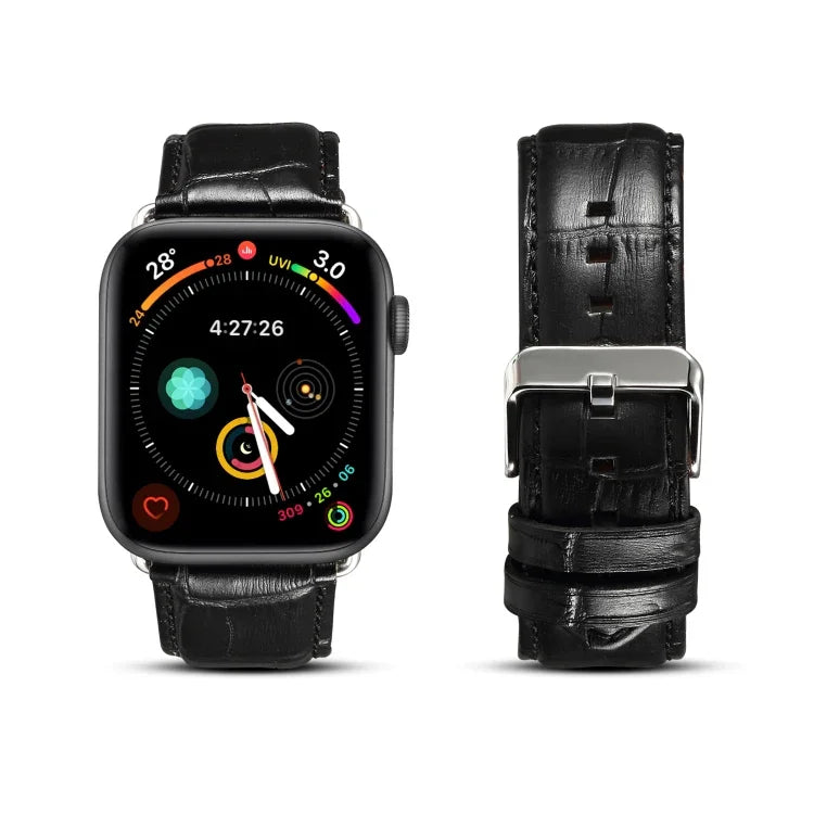 Correia de Relógio em Pele de Vaca com Textura de Crocodilo, Para Apple Watch Series, Para Apple Watch Series 5