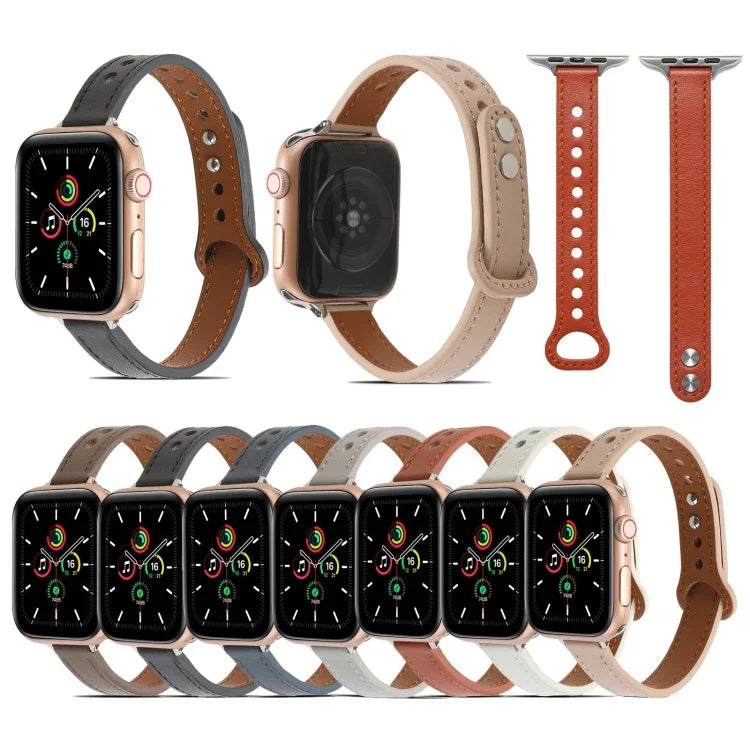 Pulseira de Couro com Dois Rebites para Apple Watch Series, 7 41mm / 6&SE&5&4 40mm / 3&2&1 38mm, 7 45mm / 6&SE&5&4 44mm / 3&2&1 42mm