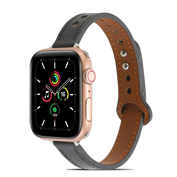 Pulseira de Couro com Dois Rebites para Apple Watch Series, 7 41mm / 6&SE&5&4 40mm / 3&2&1 38mm, 7 45mm / 6&SE&5&4 44mm / 3&2&1 42mm