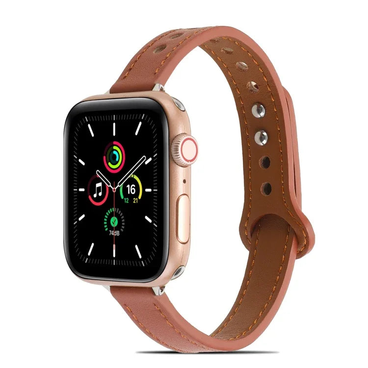 Pulseira de Couro com Dois Rebites para Apple Watch Series, 7 41mm / 6&SE&5&4 40mm / 3&2&1 38mm, 7 45mm / 6&SE&5&4 44mm / 3&2&1 42mm