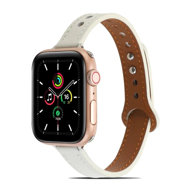 Pulseira de Couro com Dois Rebites para Apple Watch Series, 7 41mm / 6&SE&5&4 40mm / 3&2&1 38mm, 7 45mm / 6&SE&5&4 44mm / 3&2&1 42mm