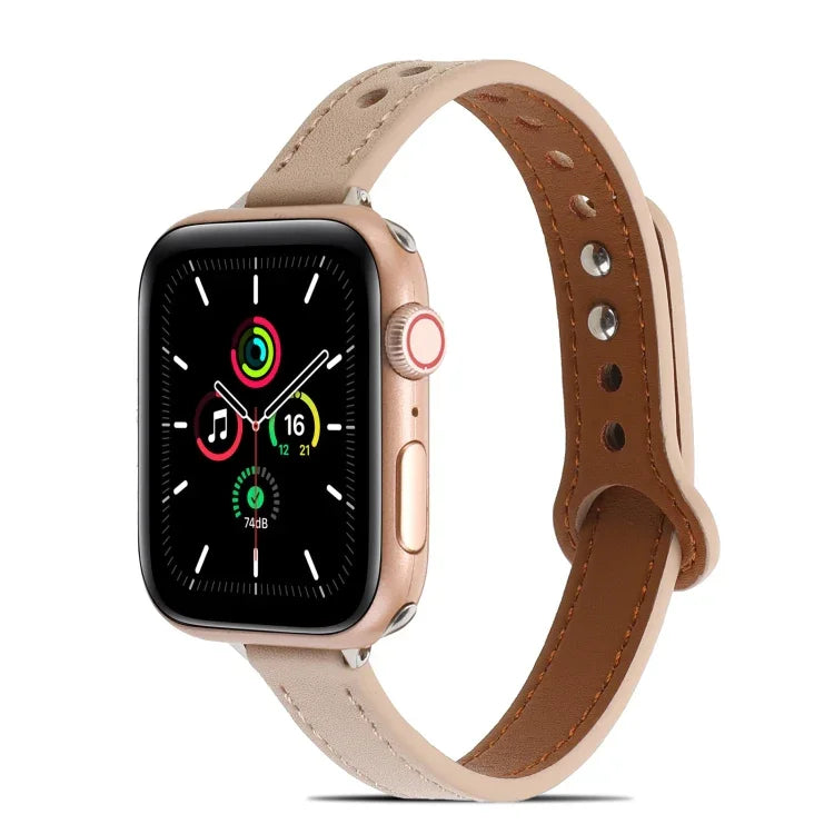 Pulseira de Couro com Dois Rebites para Apple Watch Series, 7 41mm / 6&SE&5&4 40mm / 3&2&1 38mm, 7 45mm / 6&SE&5&4 44mm / 3&2&1 42mm