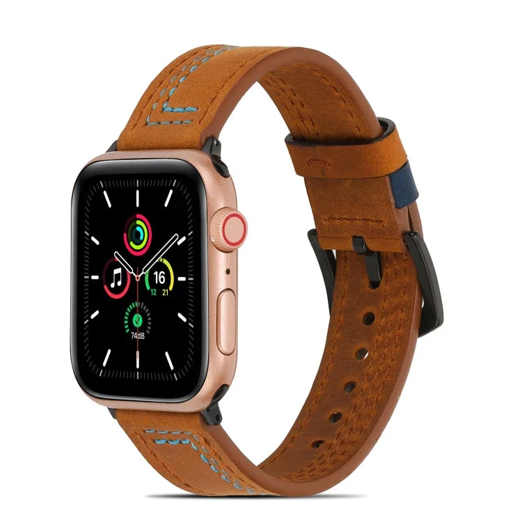Pulseira de Couro Mate com Costura para Apple Watch Series, 7 41mm / 6&SE&5&4 40mm / 3&2&1 38mm, 7 45mm / 6&SE&5&4 44mm / 3&2&1 42mm