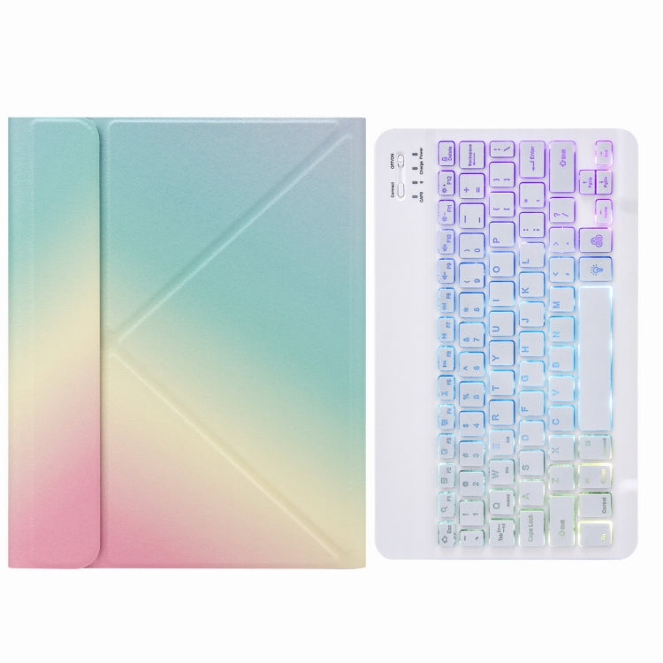 H-102S3 Teclado Bluetooth com Retroiluminação Tricolor e Capa de Couro com Suporte Traseiro Dobrável, Para iPad 10.2 2020 & 2019 / Pro 10.5 polegadas, Para iPad 9.7 2018 & 2017, Para iPad Pro 11 polegadas 2021 & 2020 & 2018 / Air 2020 10.9